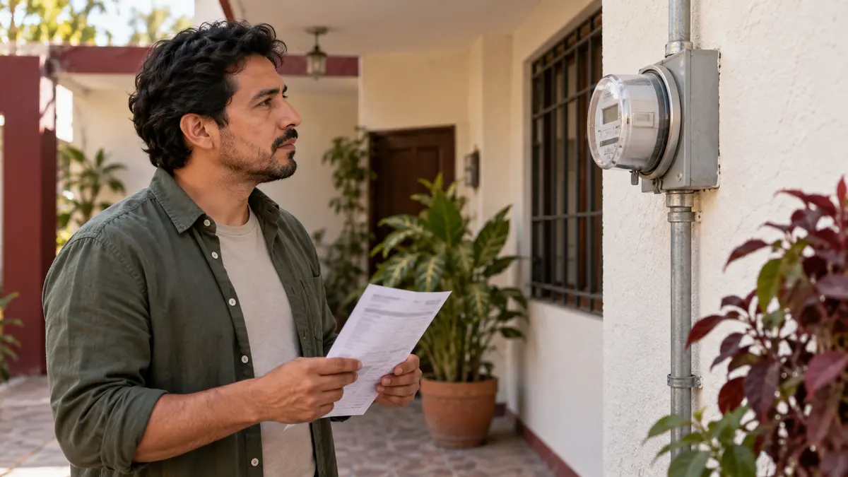 Habitante observa un medidor cerrado para preparar una consulta ante CFE