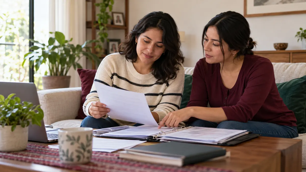 Familia organiza antecedentes para consultar una búsqueda de beneficiarios de seguro de vida.
