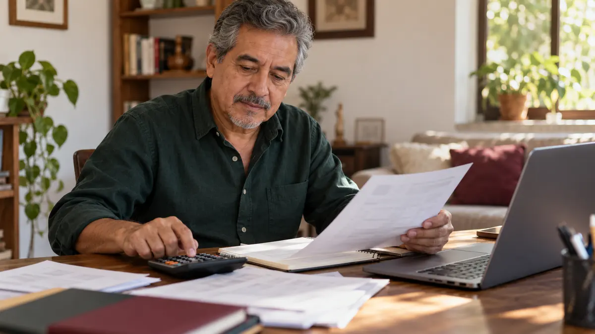 Persona que organiza su historial de cotización y documentos para una consulta del IMSS.