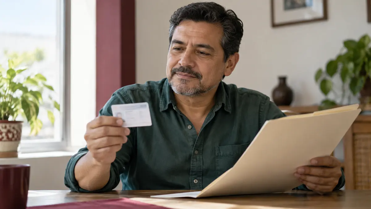 Persona que revisa una identificación antes de solicitar su reemplazo.