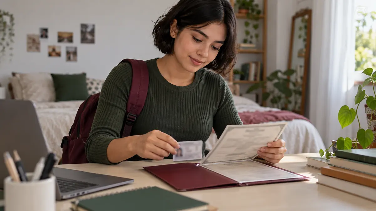 Joven que prepara documentos personales para solicitar su primera credencial.