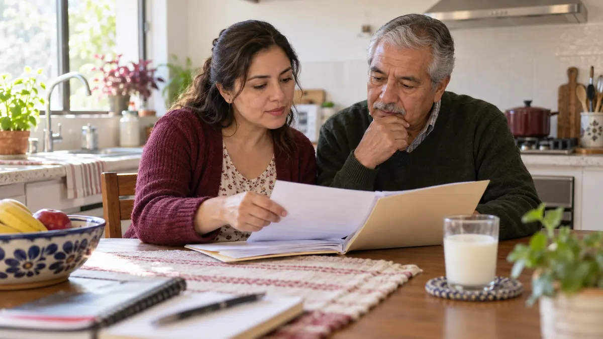 Familia organiza sus documentos para consultar la incorporación a Leche para el Bienestar.