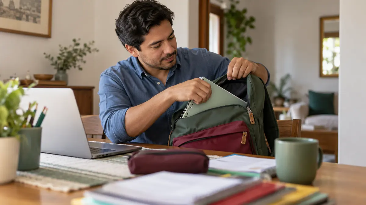 Persona que prepara documentos escolares y de tutor para una solicitud.