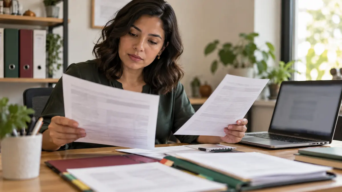 Persona compara la opinión fiscal y sus acuses para preparar una aclaración.