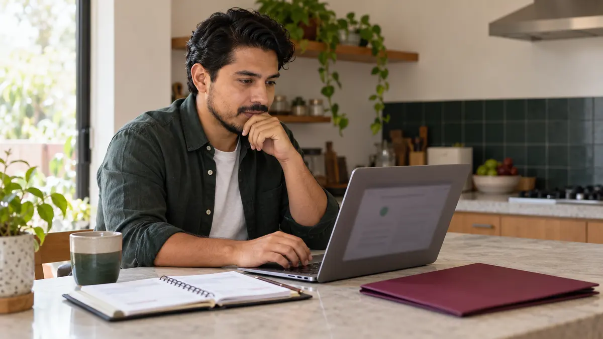 Persona que consulta una cita y sus referencias en una computadora.