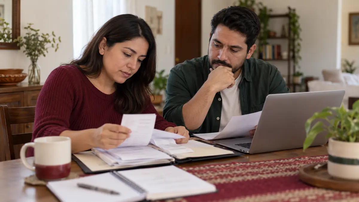 Pareja organiza comprobantes para revisar el visor de deducciones personales